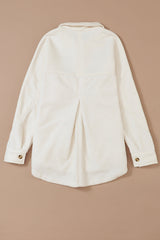Beige Button-Up Stitching Pocket Raw Hem Shacket from MsDressly