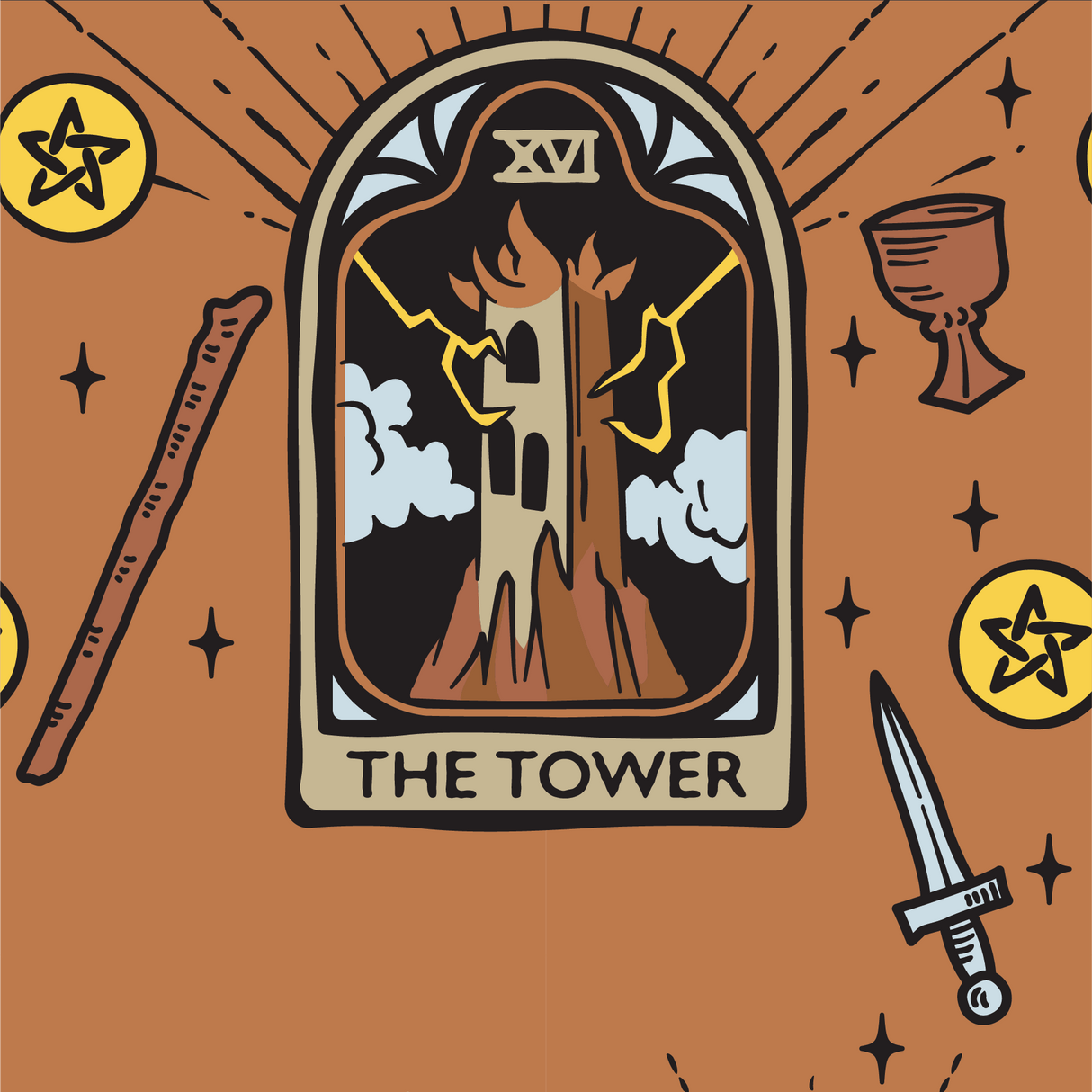 The Tower Tarot Nouveau Crew Socks from FootClothes