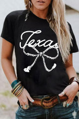 Black Texas Rope Bow Knot Print Crew Neck T Shirt from MsDressly