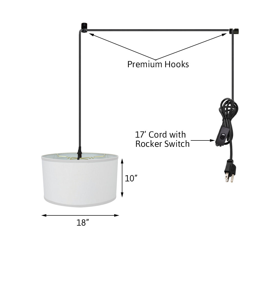 Light Swag Plug-In Pendant 18"w White Linen Shade, 17' Black Cord From LampsUSA