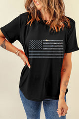 Black Glittering Rhinestone American Flag Pattern T Shirt from MsDressly