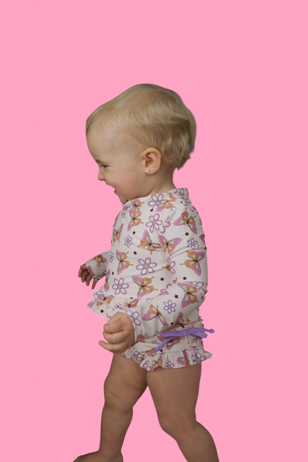 BLOSSOMIN’ BUTTERFLY DREAM 2-PIECE RASH GUARD RUFFLE SWIM SUIT from DREAM BIG LITTLE CO