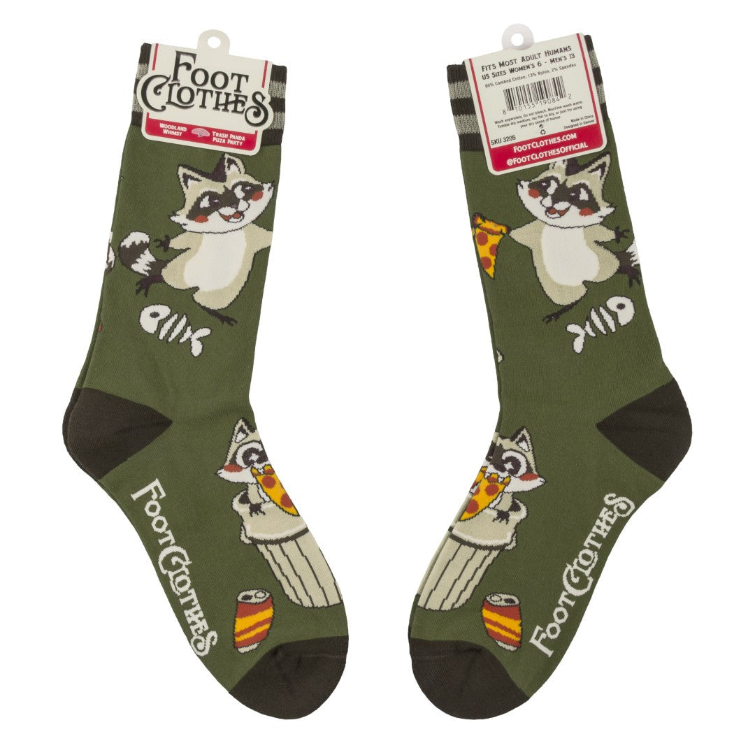 Trash Panda Pizza Party Crew Socks from FootClothes