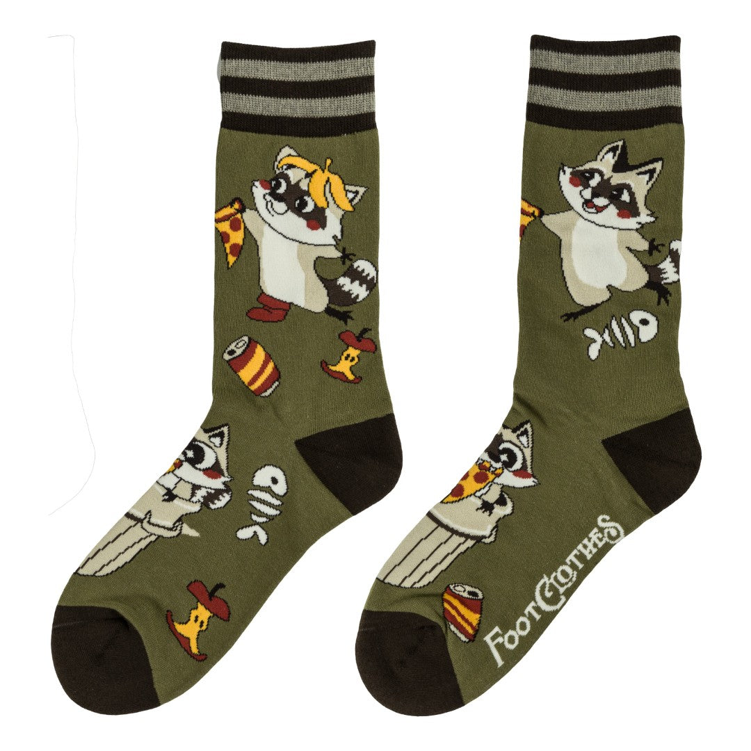 Trash Panda Pizza Party Crew Socks from FootClothes