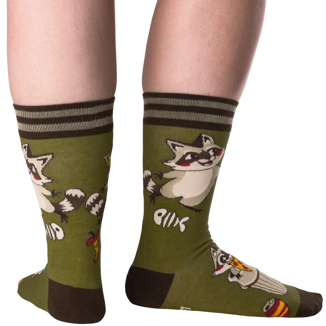 Trash Panda Pizza Party Crew Socks from FootClothes