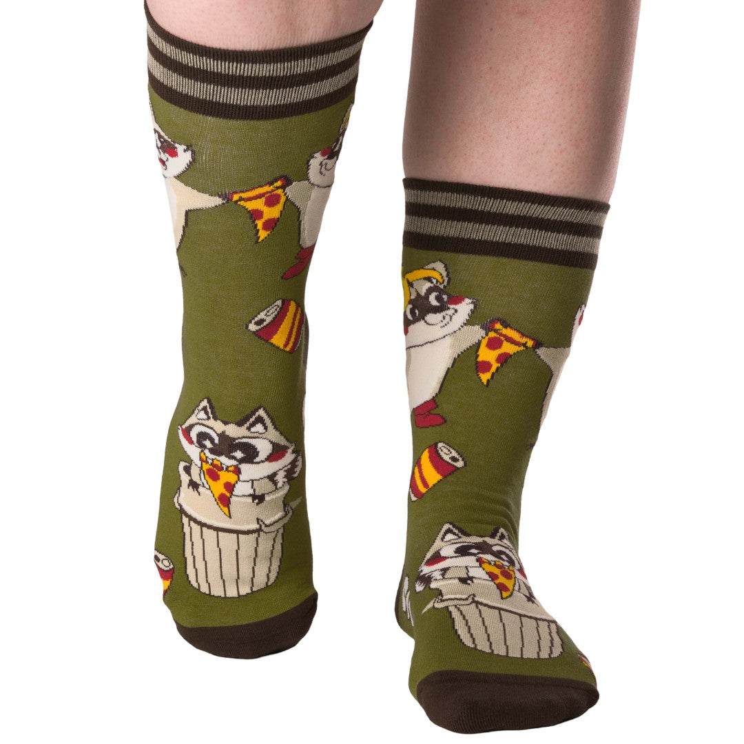 Trash Panda Pizza Party Crew Socks from FootClothes