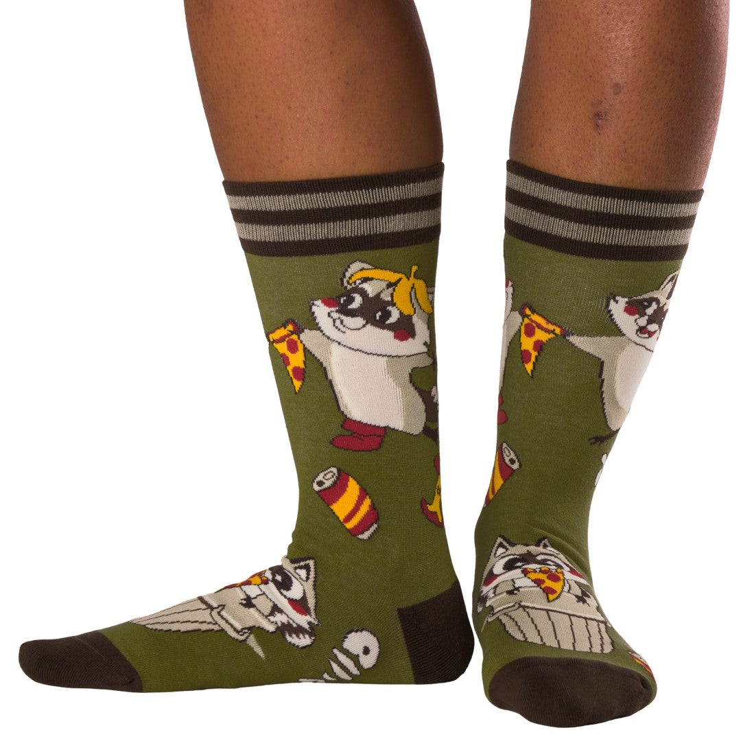 Trash Panda Pizza Party Crew Socks from FootClothes