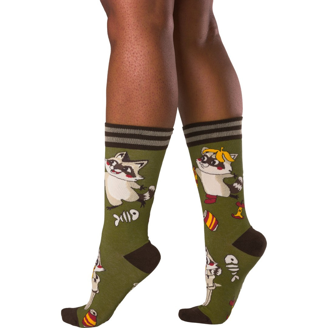 Trash Panda Pizza Party Crew Socks from FootClothes