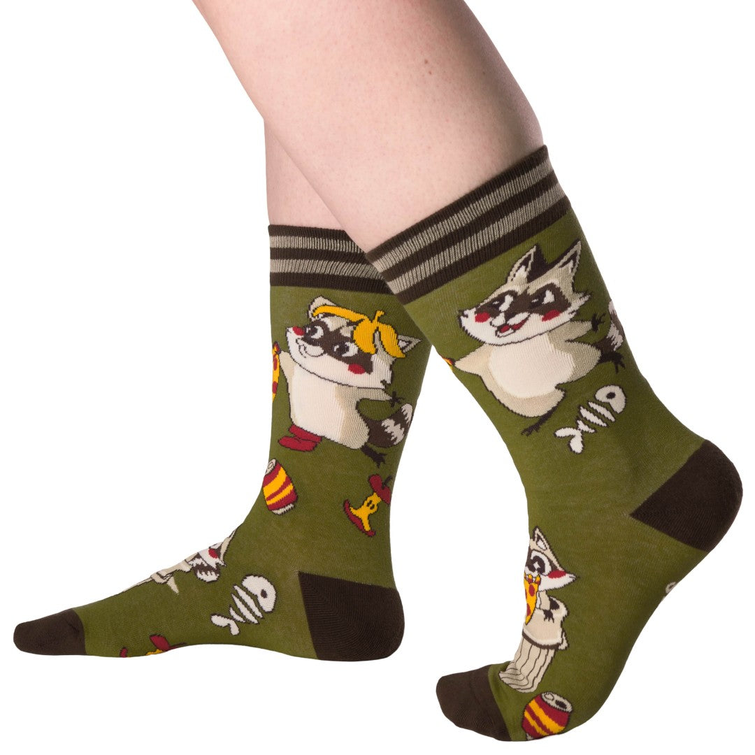 Trash Panda Pizza Party Crew Socks from FootClothes