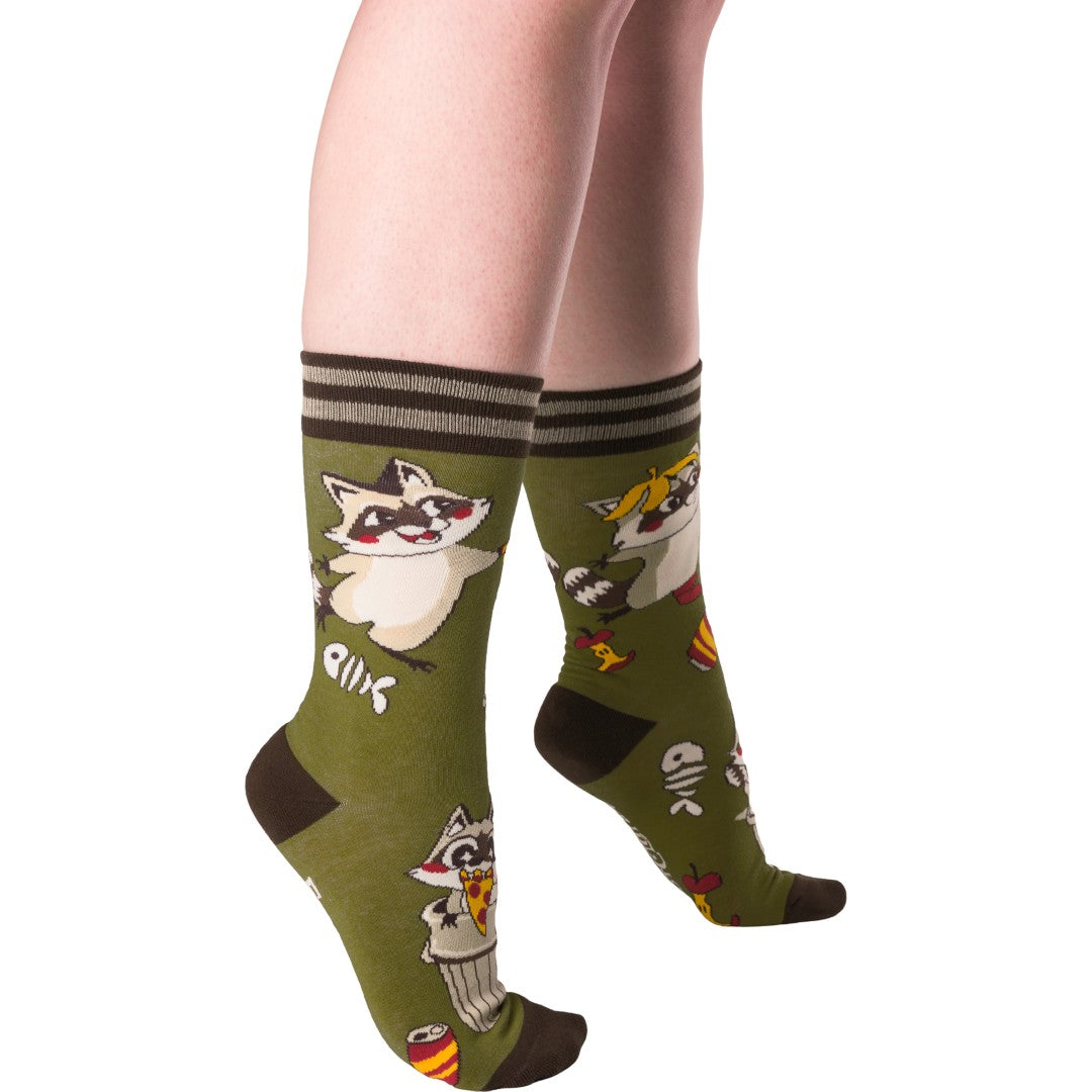 Trash Panda Pizza Party Crew Socks from FootClothes