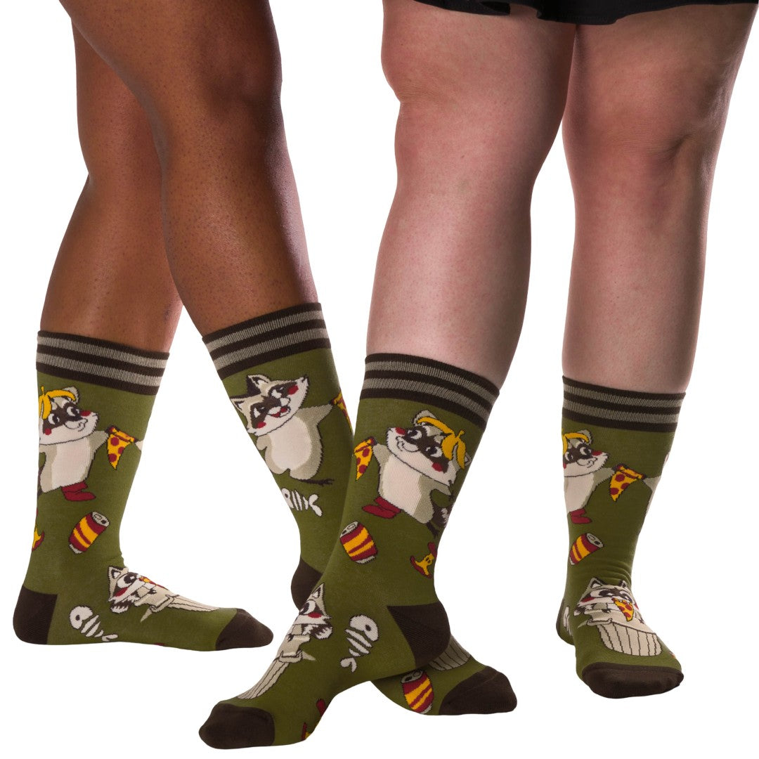 Trash Panda Pizza Party Crew Socks from FootClothes