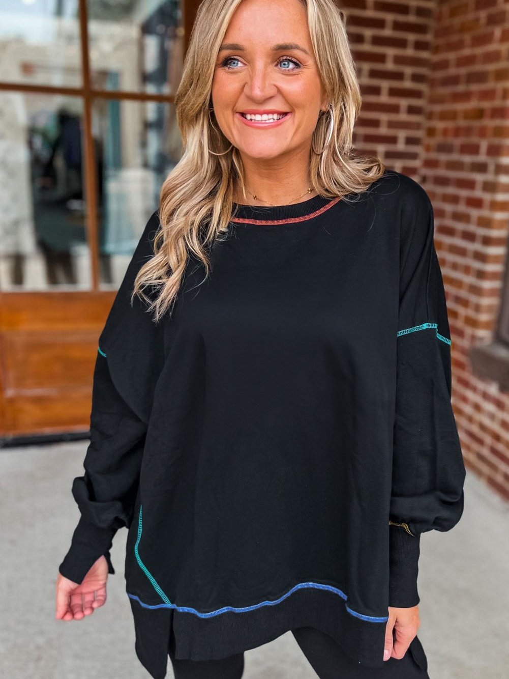 Black Oversized Split Stitch Sweatshirt from MsDressly