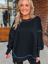 Black Oversized Split Stitch Sweatshirt from MsDressly