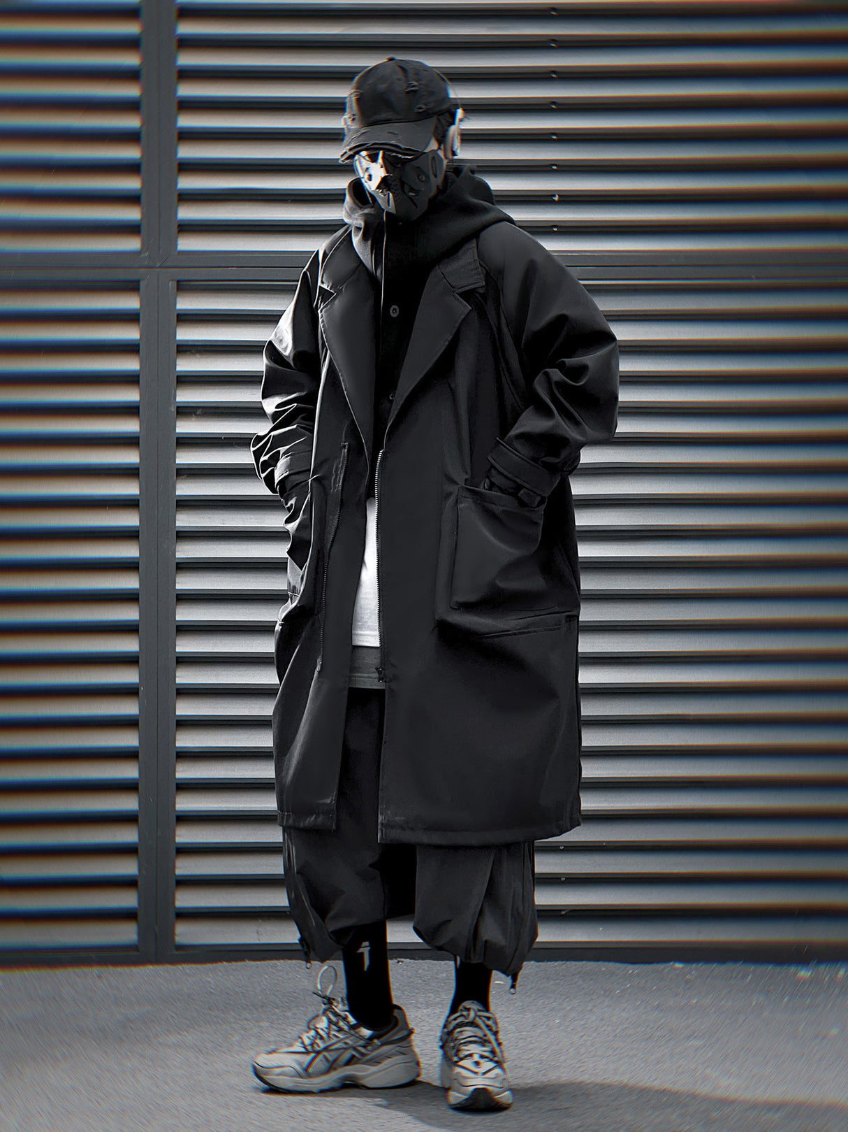J36 Black Urban Trench Coat with Hoodie from Niepce Inc