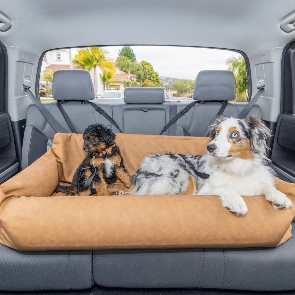 PupProtector™ Faux Leather Memory Foam Dog Car Bed - Camel From Paw.com