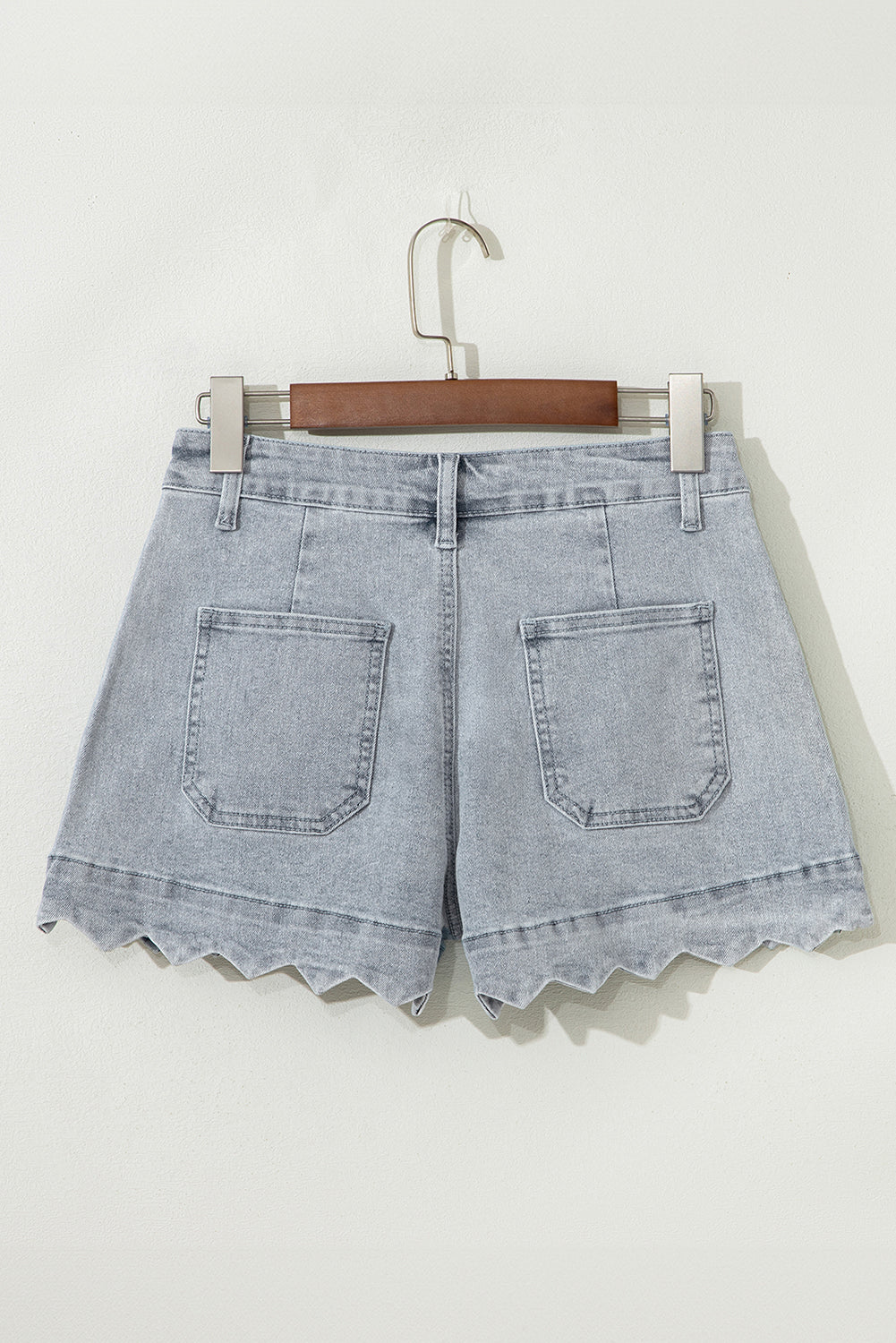 Scalloped Acid Wash High Waist Denim Shorts from Threaded Pear