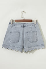 Scalloped Acid Wash High Waist Denim Shorts from Threaded Pear