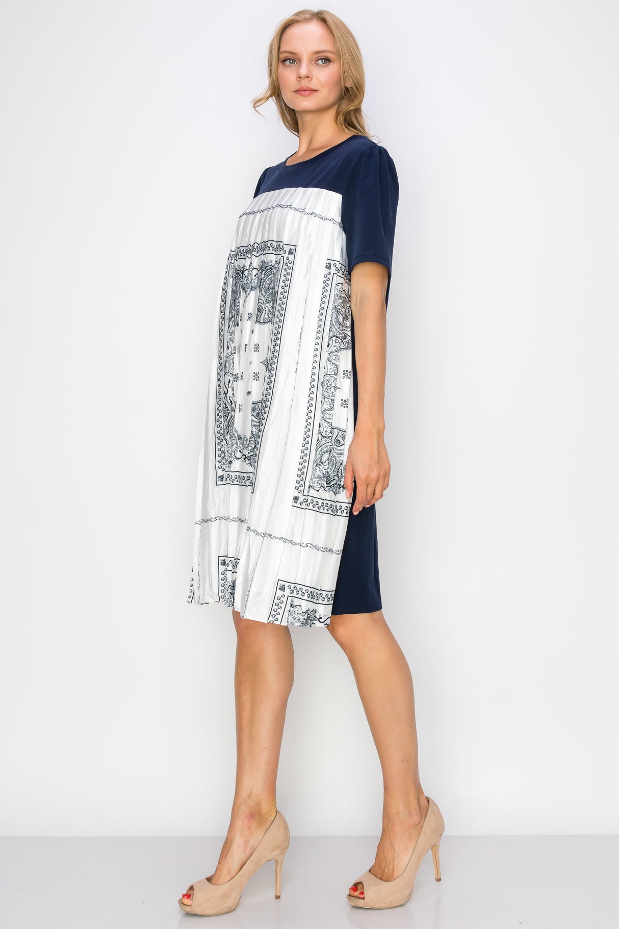 Renyta Dress with Novelty Front Printed Pleating from Joh Apparel