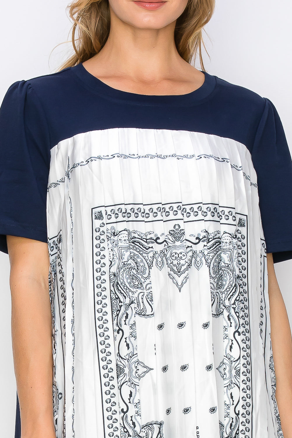 Renyta Dress with Novelty Front Printed Pleating from Joh Apparel