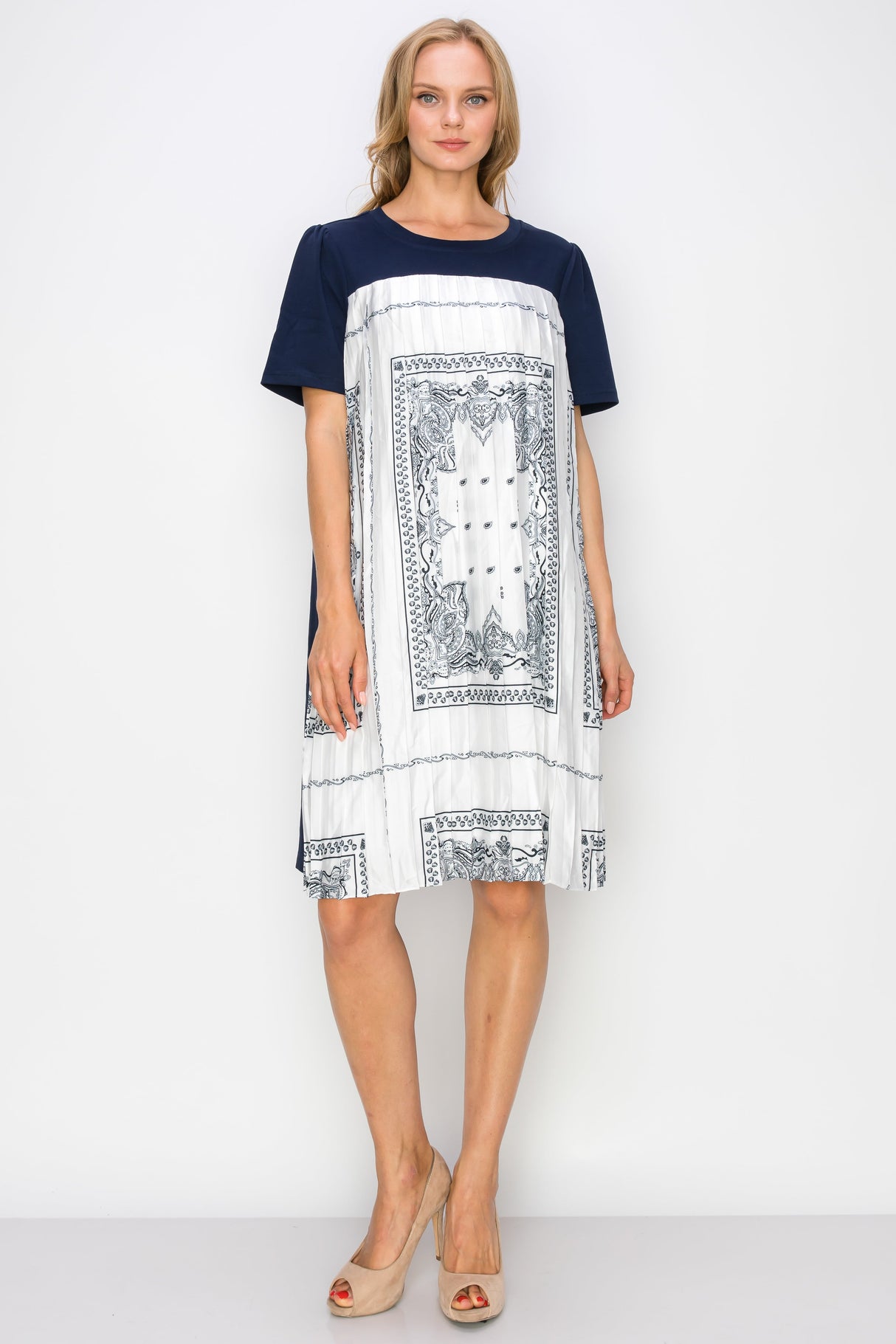 Renyta Dress with Novelty Front Printed Pleating from Joh Apparel
