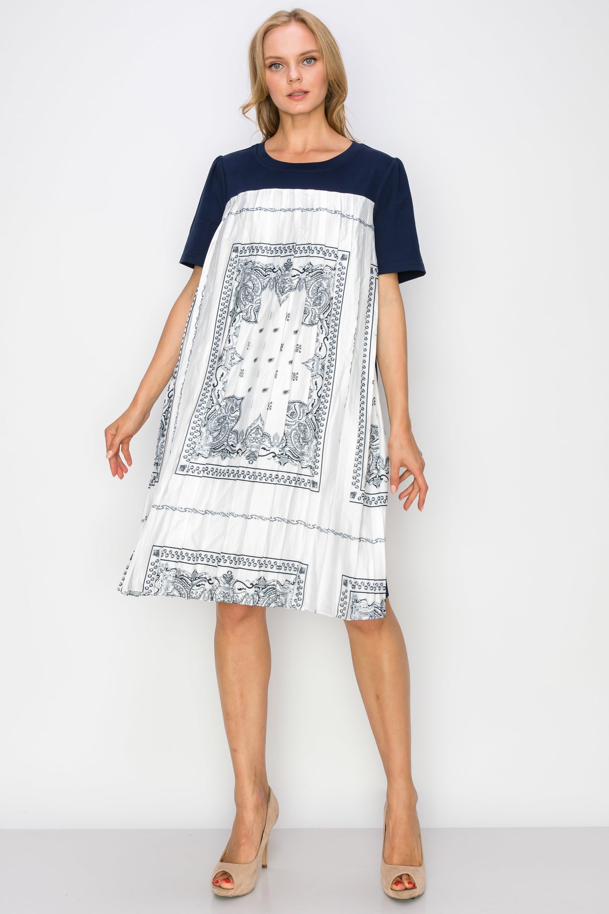 Renyta Dress with Novelty Front Printed Pleating from Joh Apparel