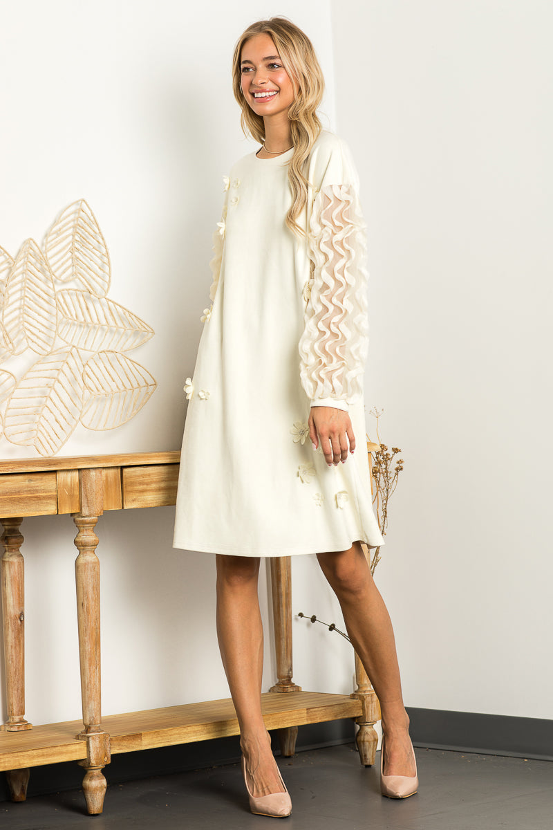 Ariana Stretch Suede Dress with Flowers & Lace from Joh Apparel
