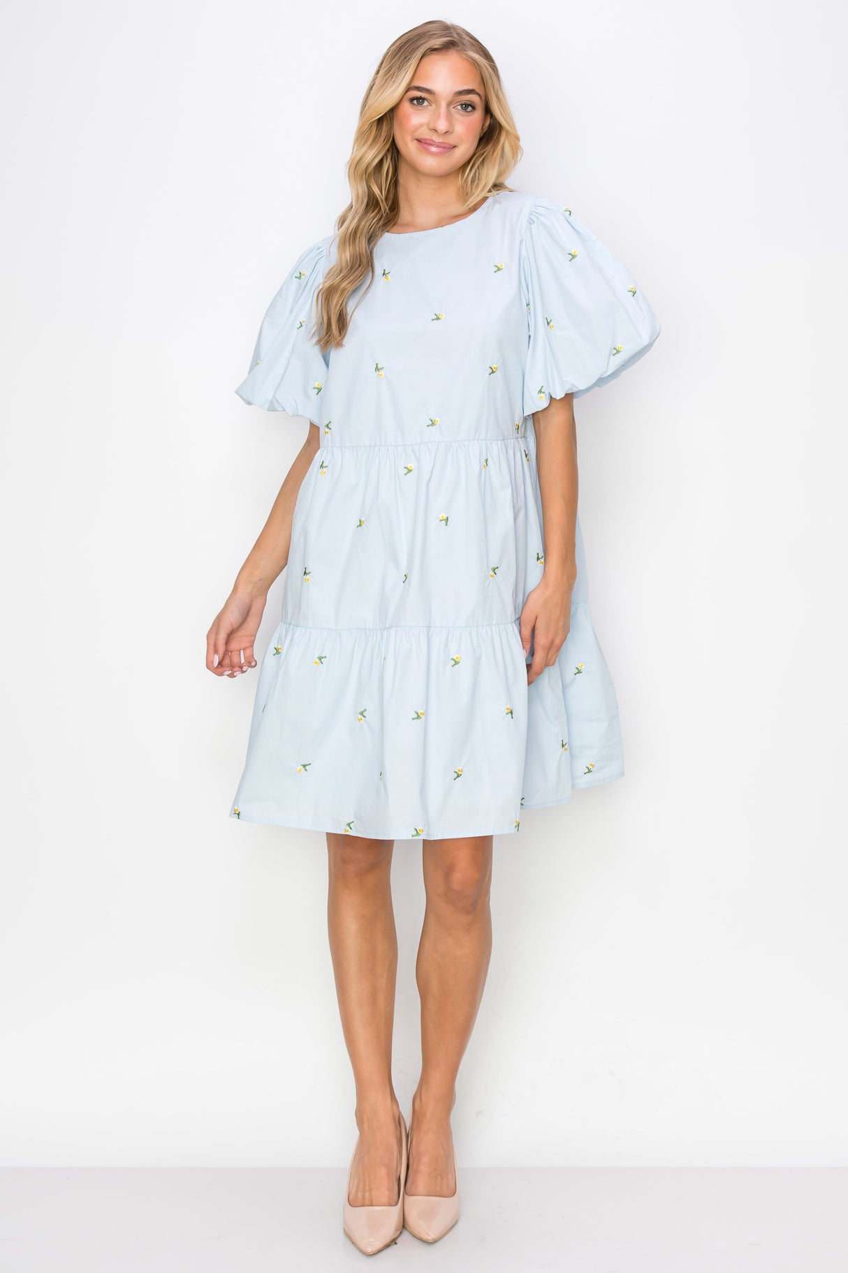 Weslee Cotton Poplin Dress with Embroidered Summer Flowers from Joh Apparel