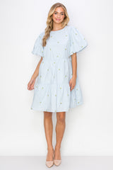 Weslee Cotton Poplin Dress with Embroidered Summer Flowers from Joh Apparel