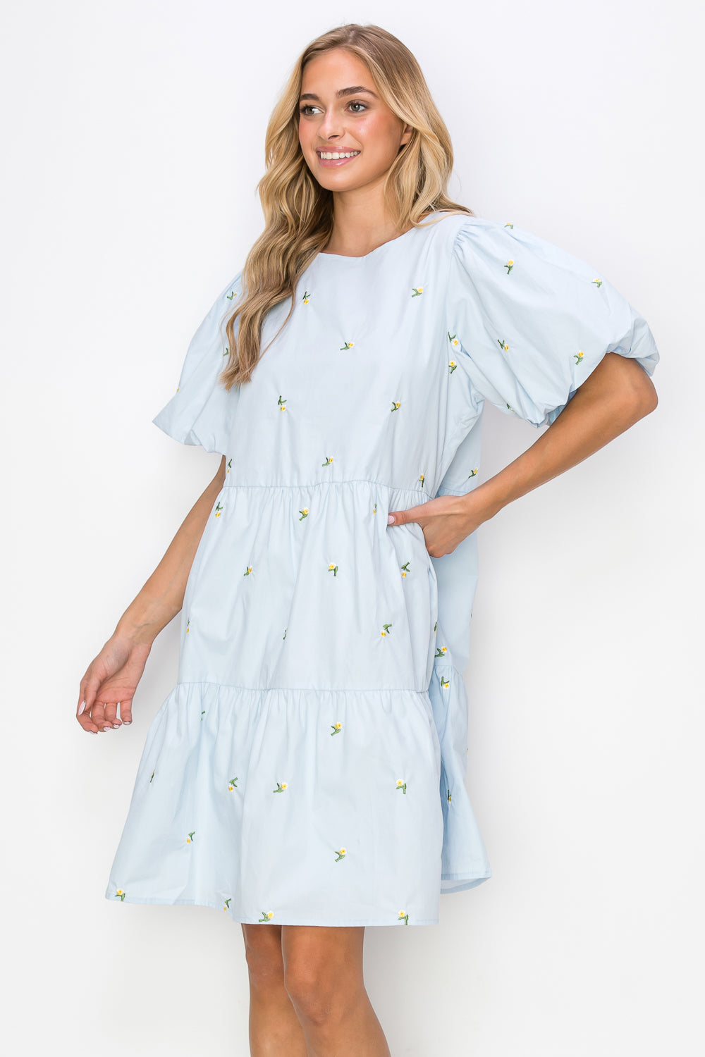 Weslee Cotton Poplin Dress with Embroidered Summer Flowers from Joh Apparel