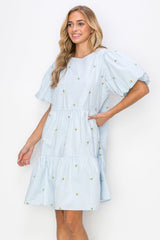 Weslee Cotton Poplin Dress with Embroidered Summer Flowers from Joh Apparel