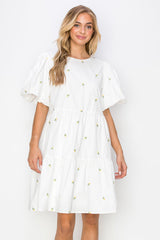 Weslee Cotton Poplin Dress with Embroidered Summer Flowers from Joh Apparel
