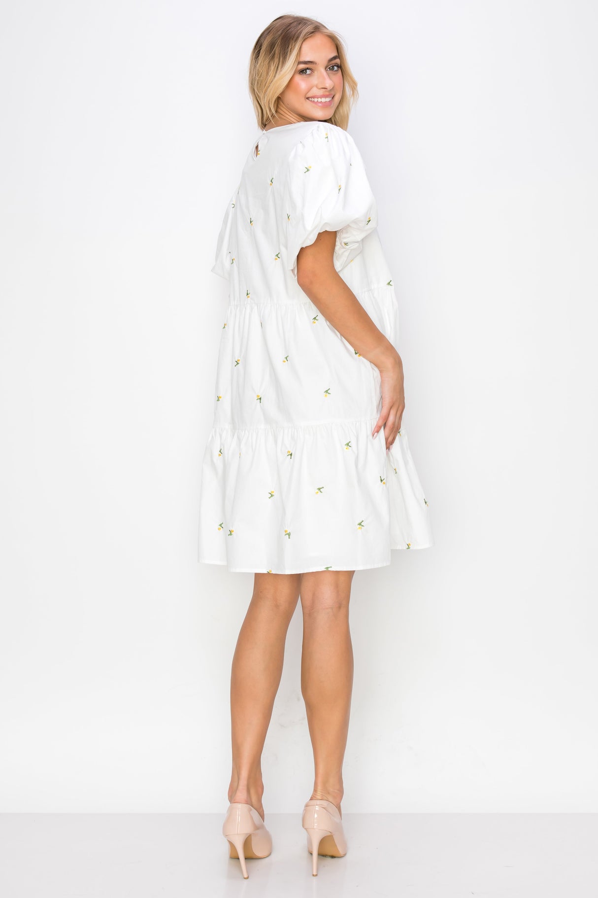 Weslee Cotton Poplin Dress with Embroidered Summer Flowers from Joh Apparel