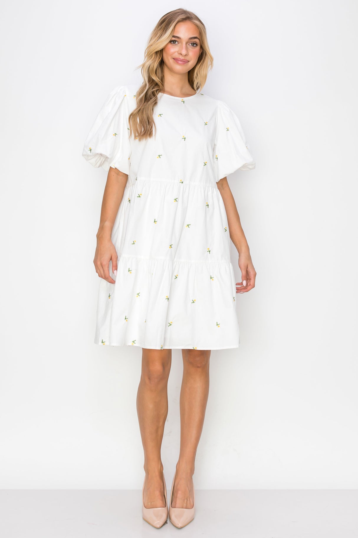 Weslee Cotton Poplin Dress with Embroidered Summer Flowers from Joh Apparel