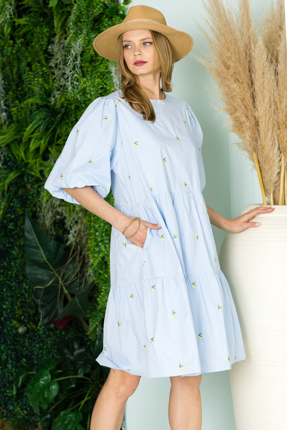 Weslee Cotton Poplin Dress with Embroidered Summer Flowers from Joh Apparel