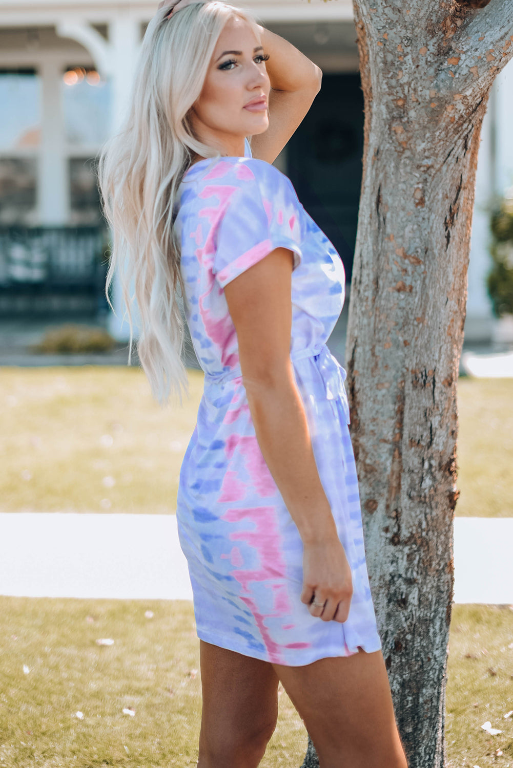 Women Tie-Dye Belted T-Shirt Dress from Enfance-Heureuse