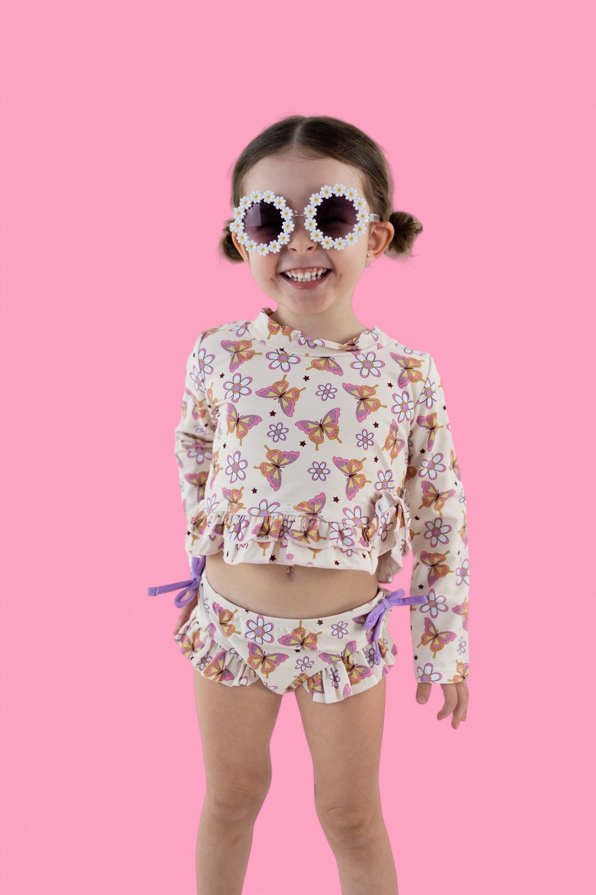BLOSSOMIN’ BUTTERFLY DREAM 2-PIECE RASH GUARD RUFFLE SWIM SUIT from DREAM BIG LITTLE CO