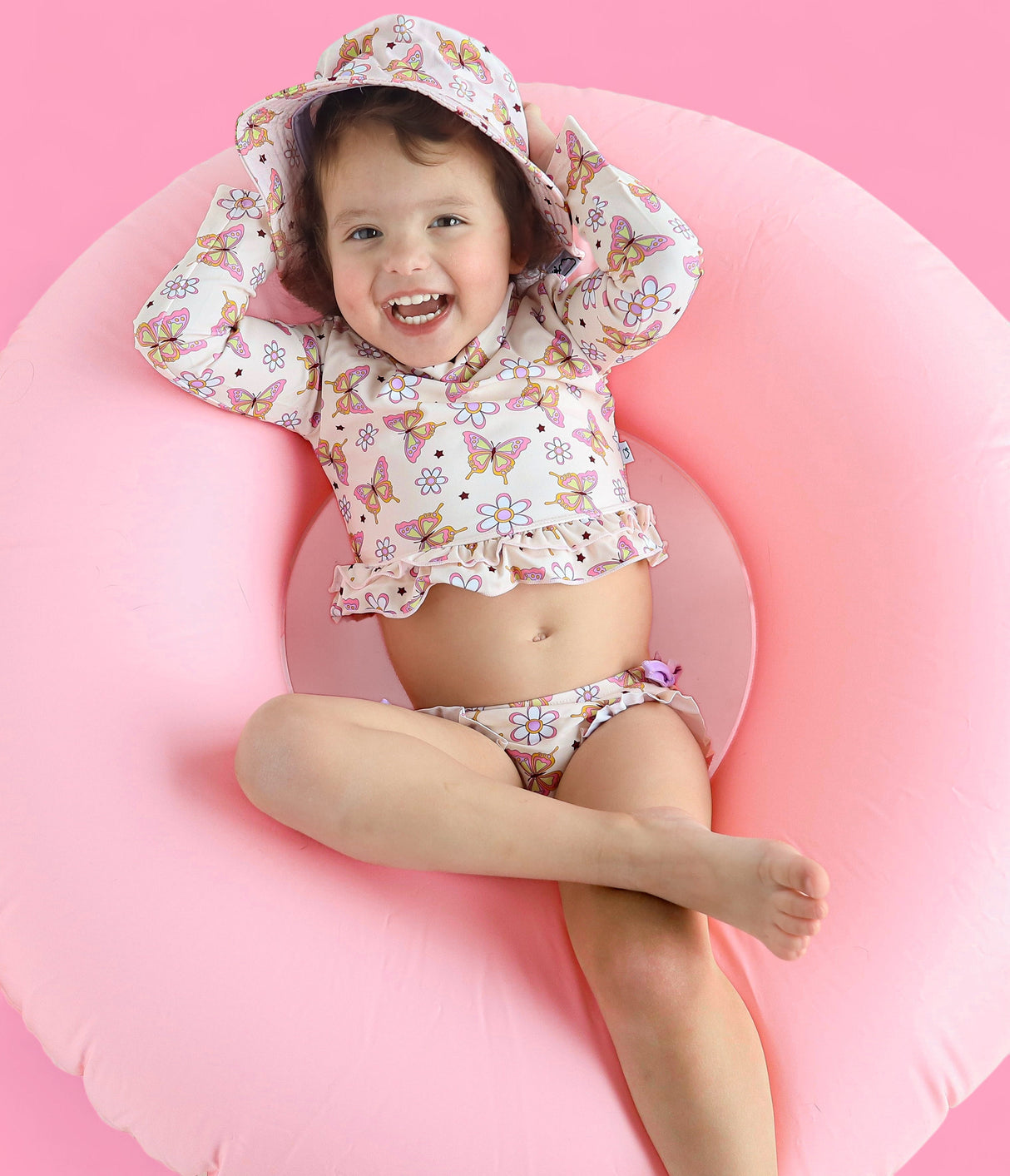 BLOSSOMIN’ BUTTERFLY DREAM 2-PIECE RASH GUARD RUFFLE SWIM SUIT from DREAM BIG LITTLE CO