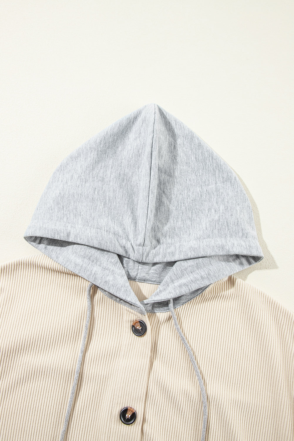 Beige Oversized Corduroy Contrast Hooded Shacket from MsDressly