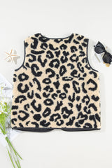 Black Leopard Print Sherpa Vest Coat From MsDressly