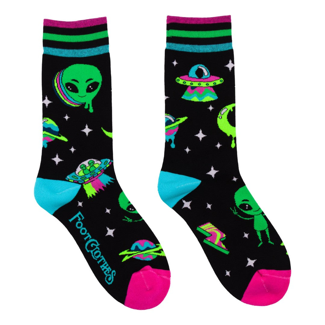 Spaced Out Alien Crew Socks from FootClothes