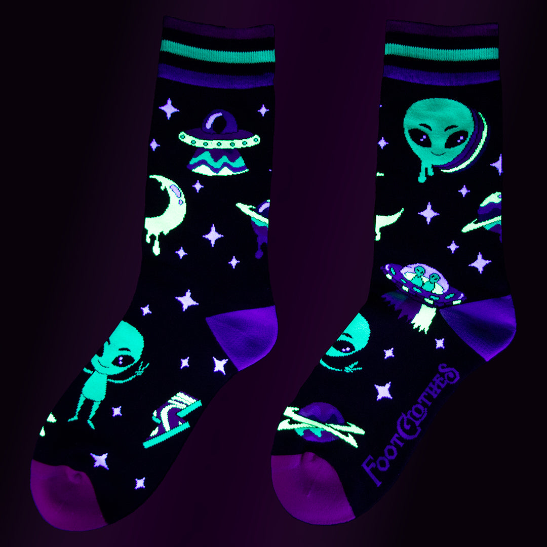 Spaced Out Alien Crew Socks from FootClothes