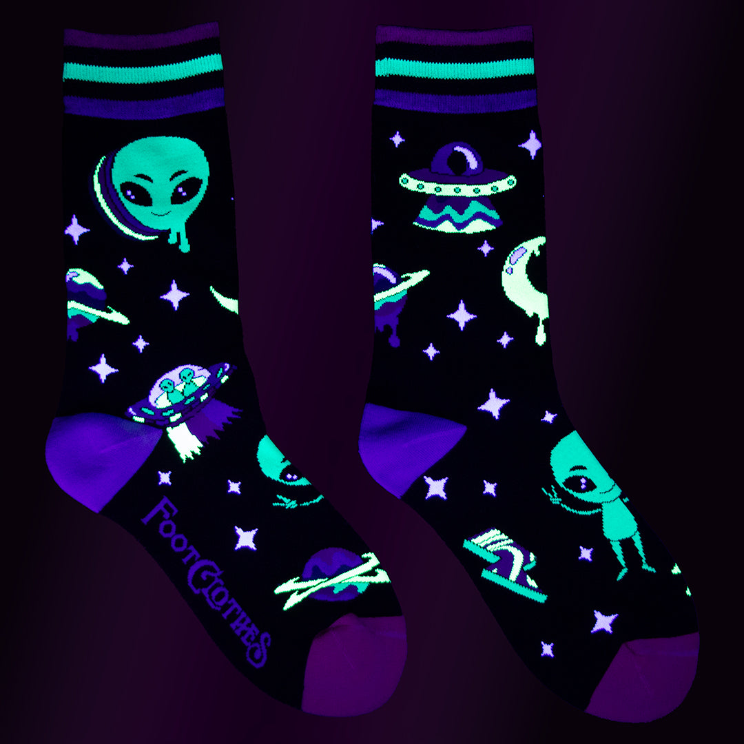 Spaced Out Alien Crew Socks from FootClothes
