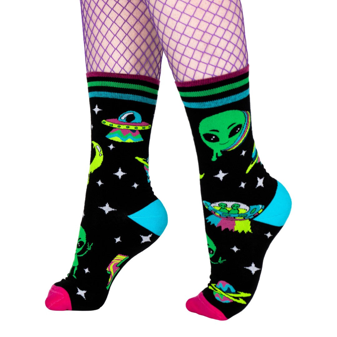 Spaced Out Alien Crew Socks from FootClothes