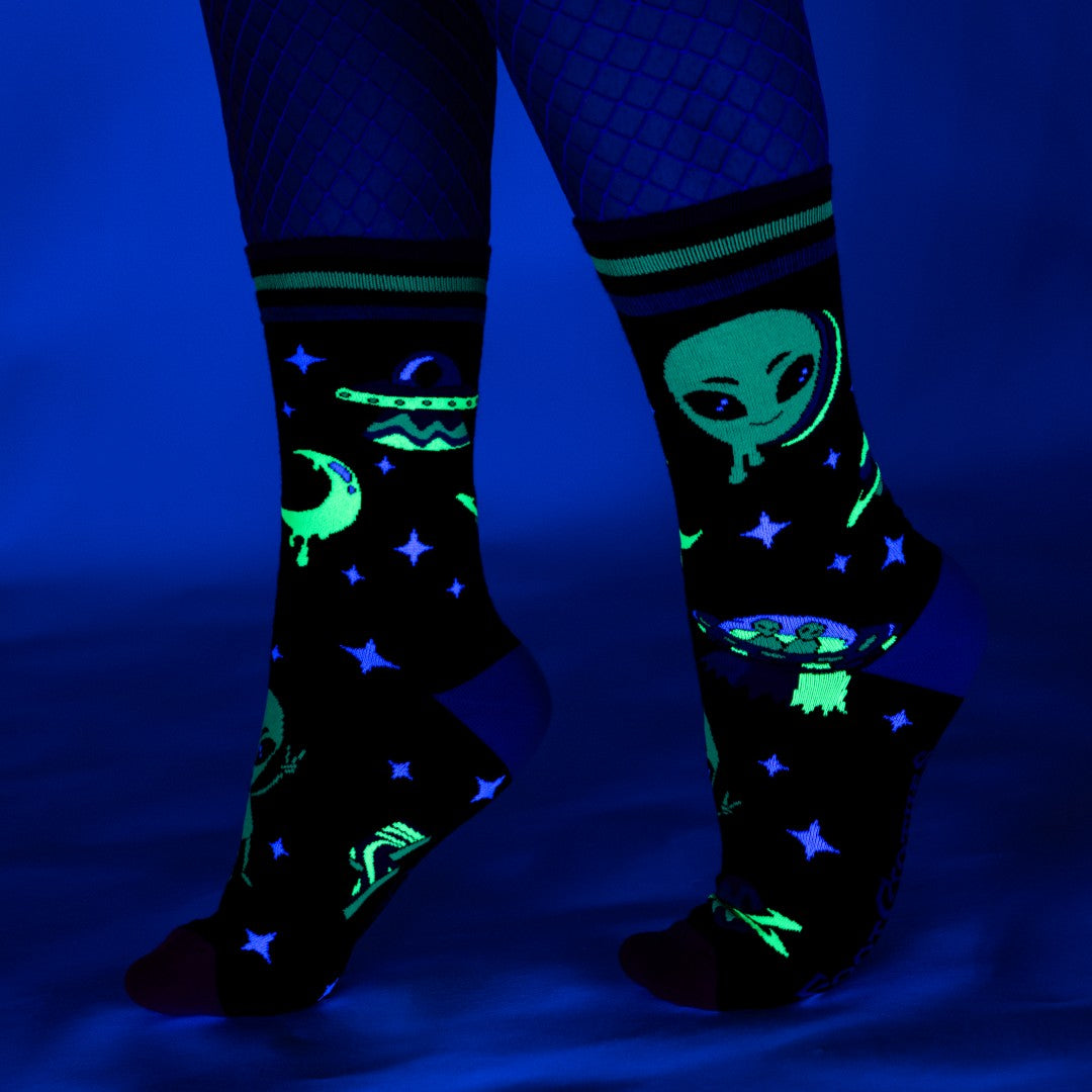 Spaced Out Alien Crew Socks from FootClothes
