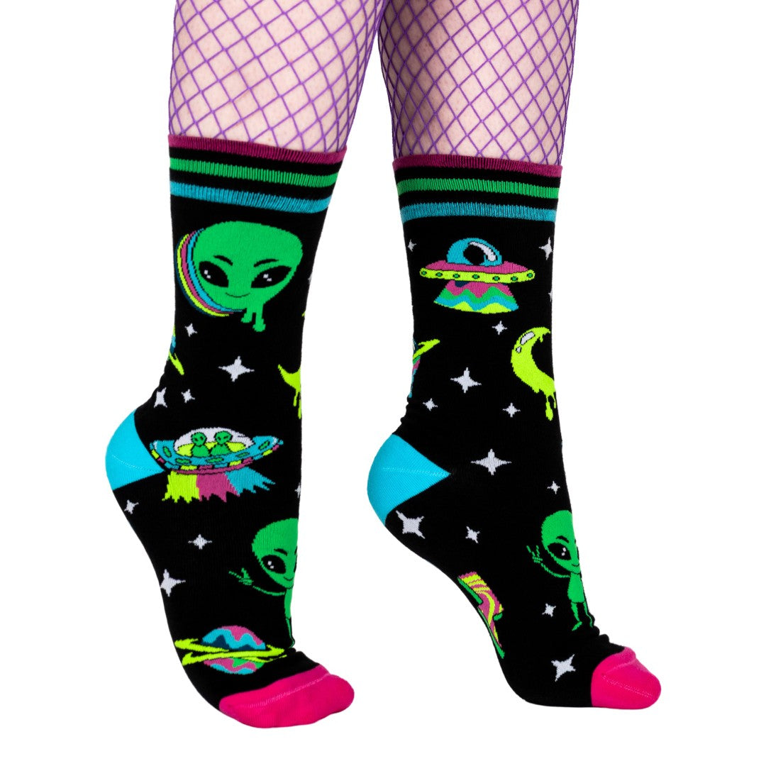 Spaced Out Alien Crew Socks from FootClothes