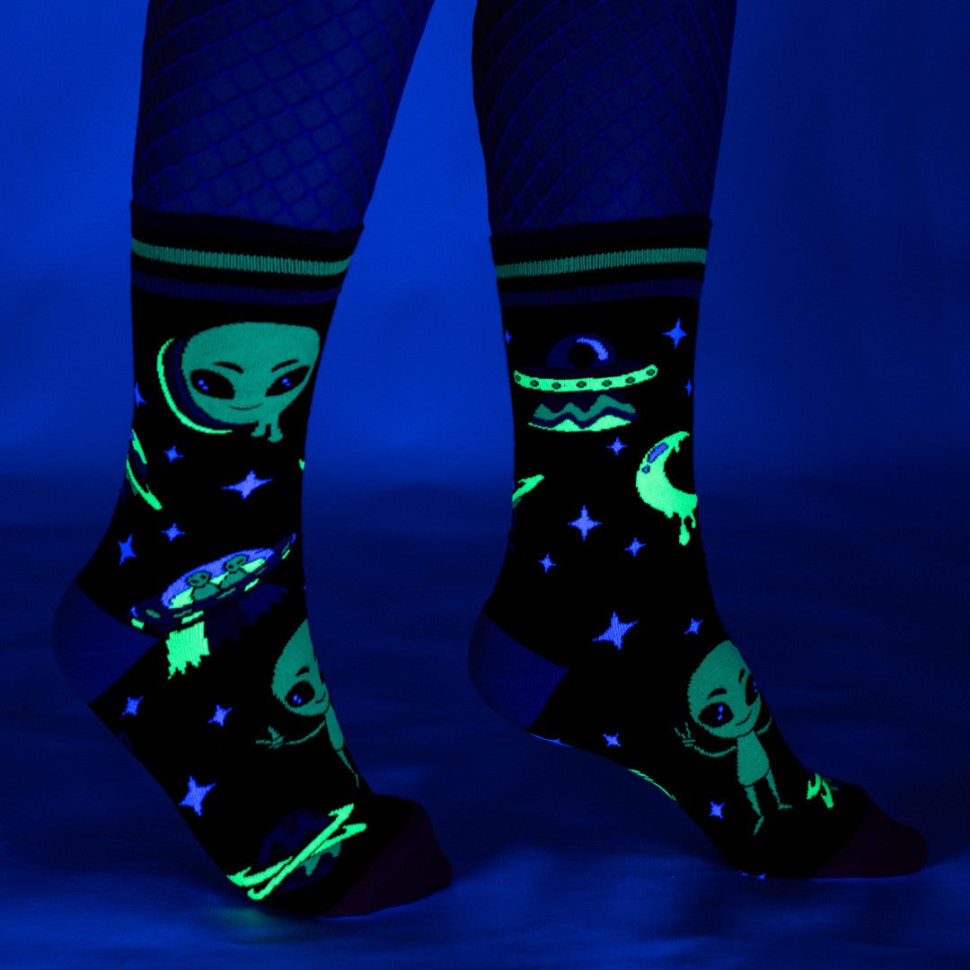 Spaced Out Alien Crew Socks from FootClothes