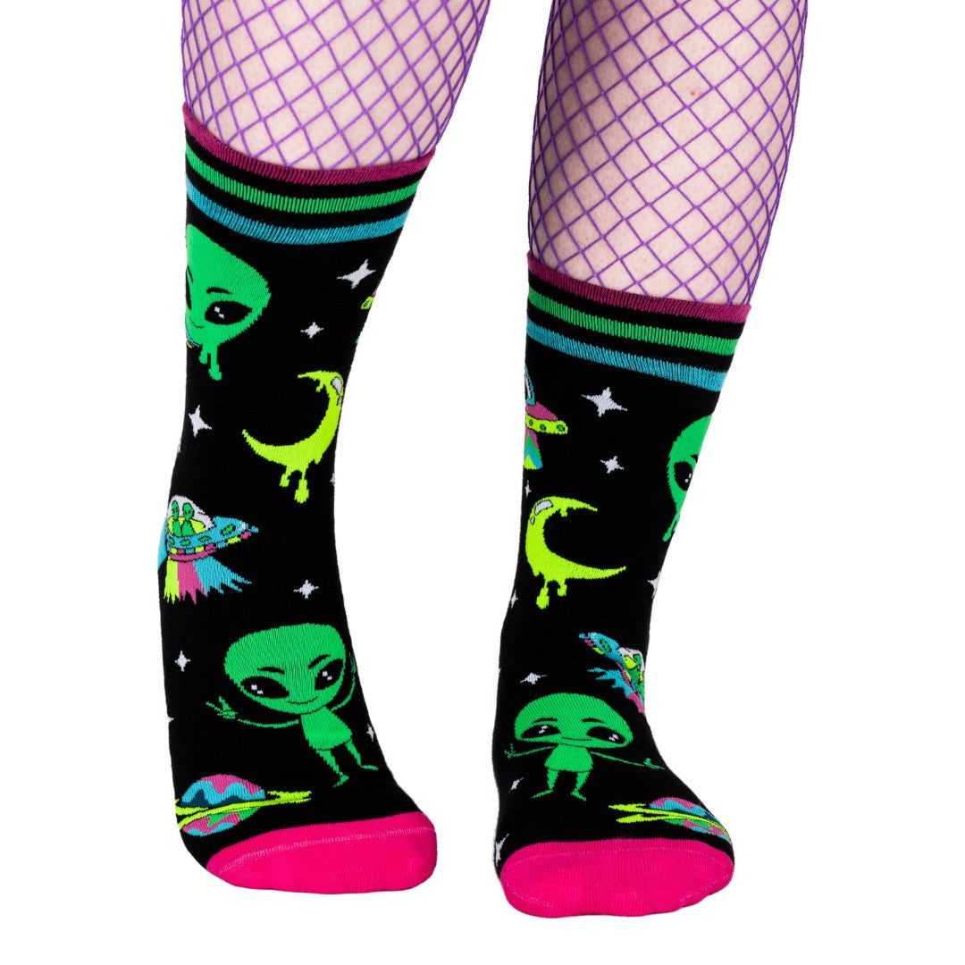 Spaced Out Alien Crew Socks from FootClothes
