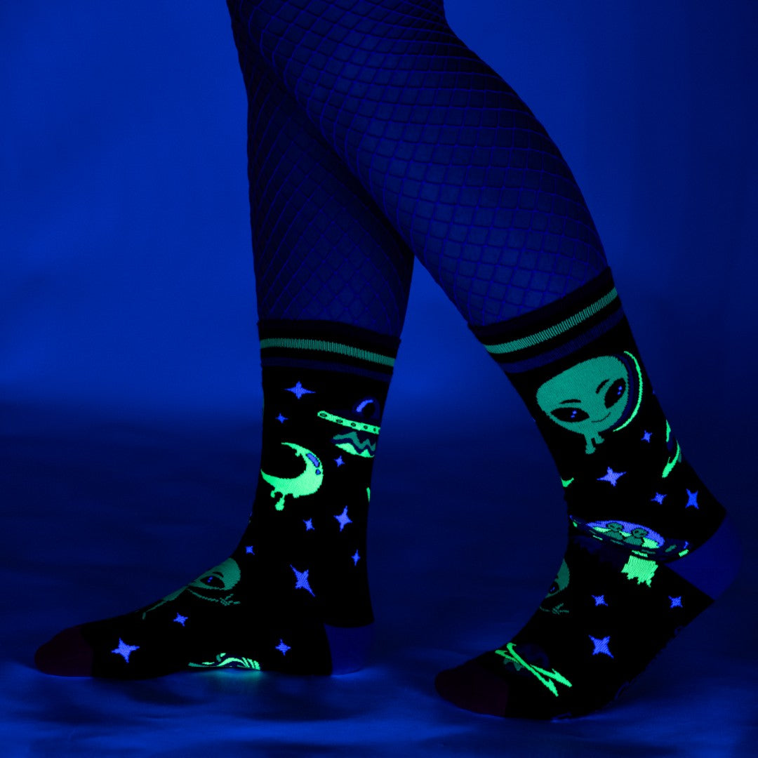 Spaced Out Alien Crew Socks from FootClothes