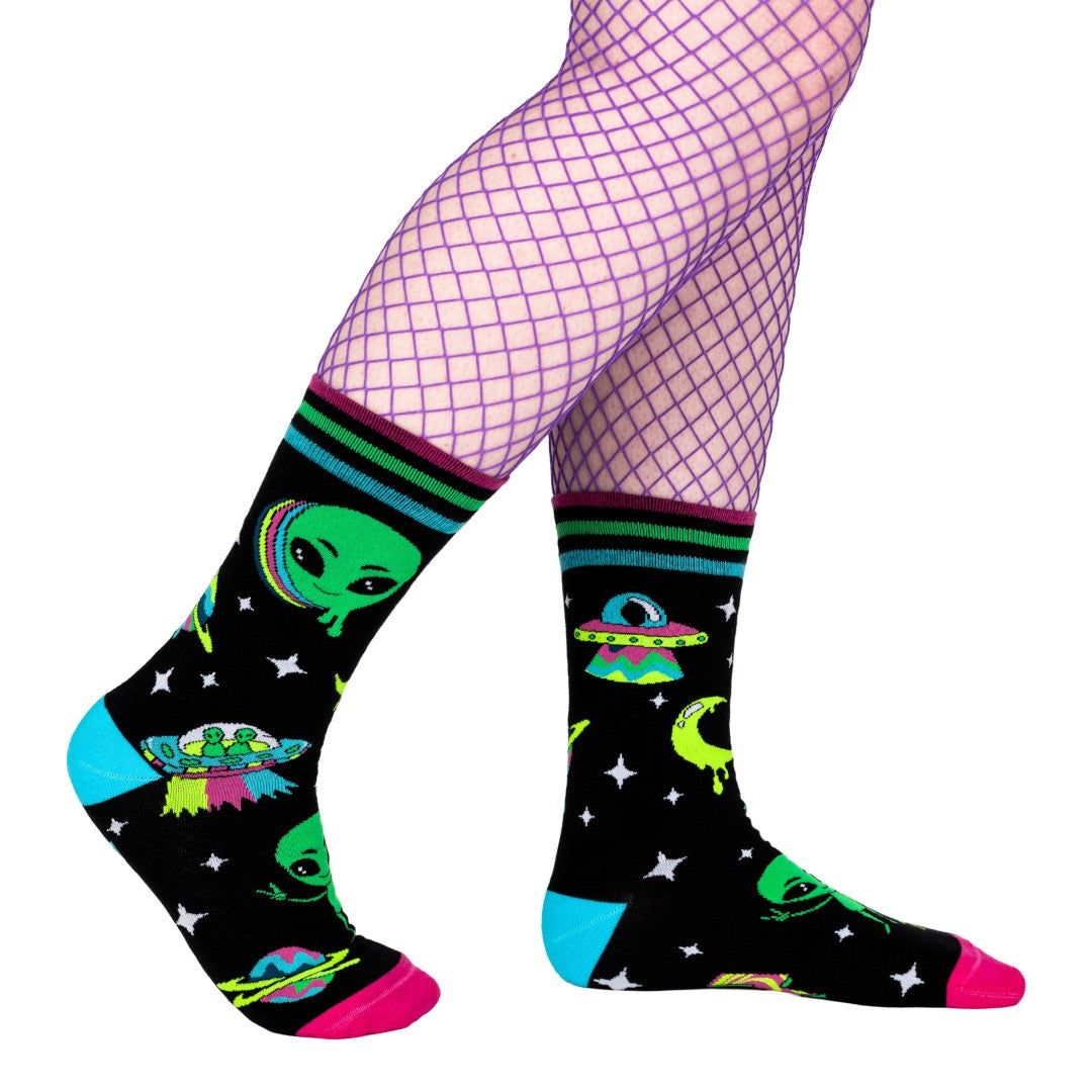 Spaced Out Alien Crew Socks from FootClothes