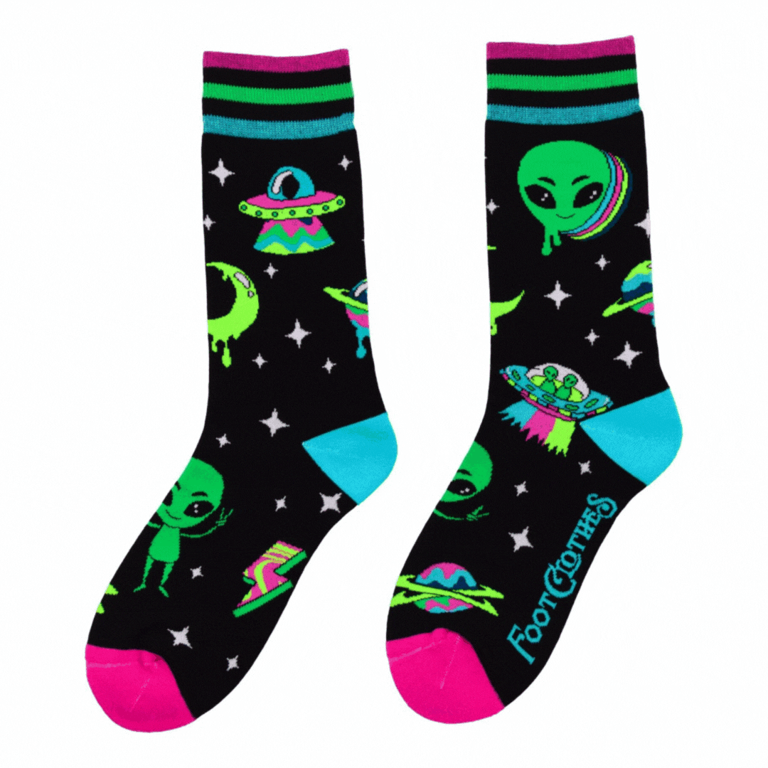 Spaced Out Alien Crew Socks from FootClothes